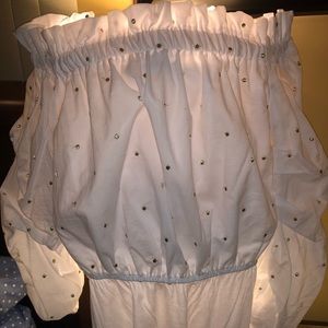 Vava white & gold polka dot off shoulder body suit